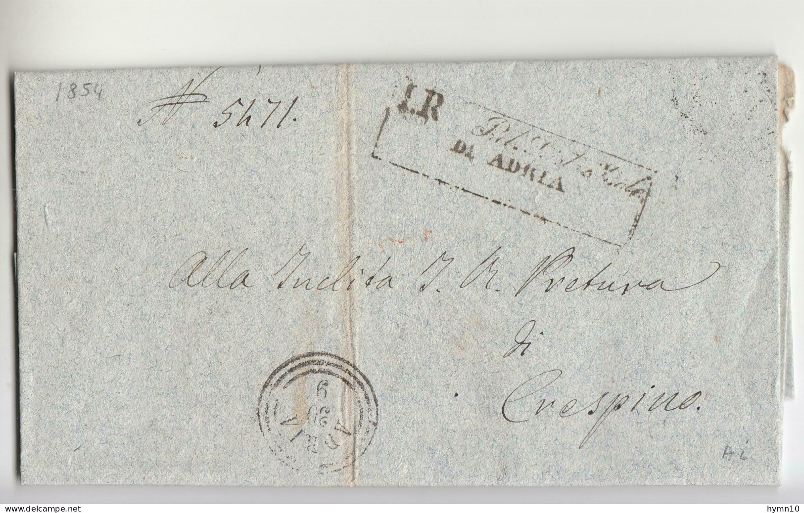 1854 LOMBARDO-VENETO Lettera ADRIA-CRESPINO+timbro 3 CERCHI ADRIA-B480 - ...-1850 Préphilatélie