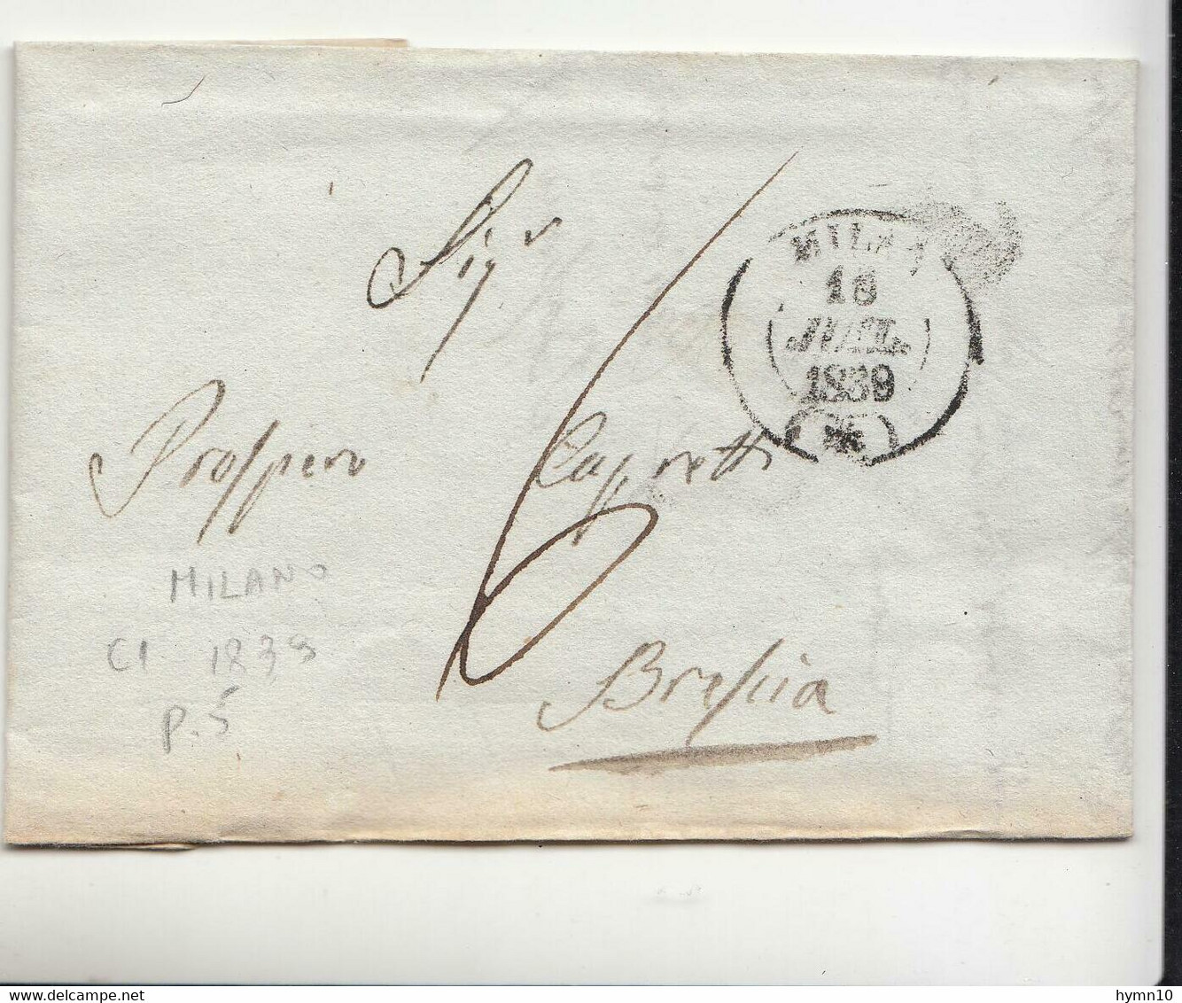 1833 LOMBARDO-VENETO Lettera MILANO-BRESCIA+tumbro DOPPIO CERCHIO GRANDE MILAN+tassa 6 Kreuzer -MM493 - 1. ...-1850 Vorphilatelie