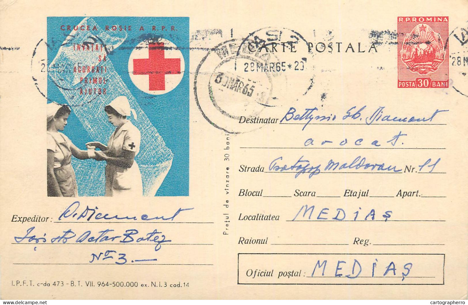 Postal Stationery Postcard Romania Crucea Rosie 1965 - Romania