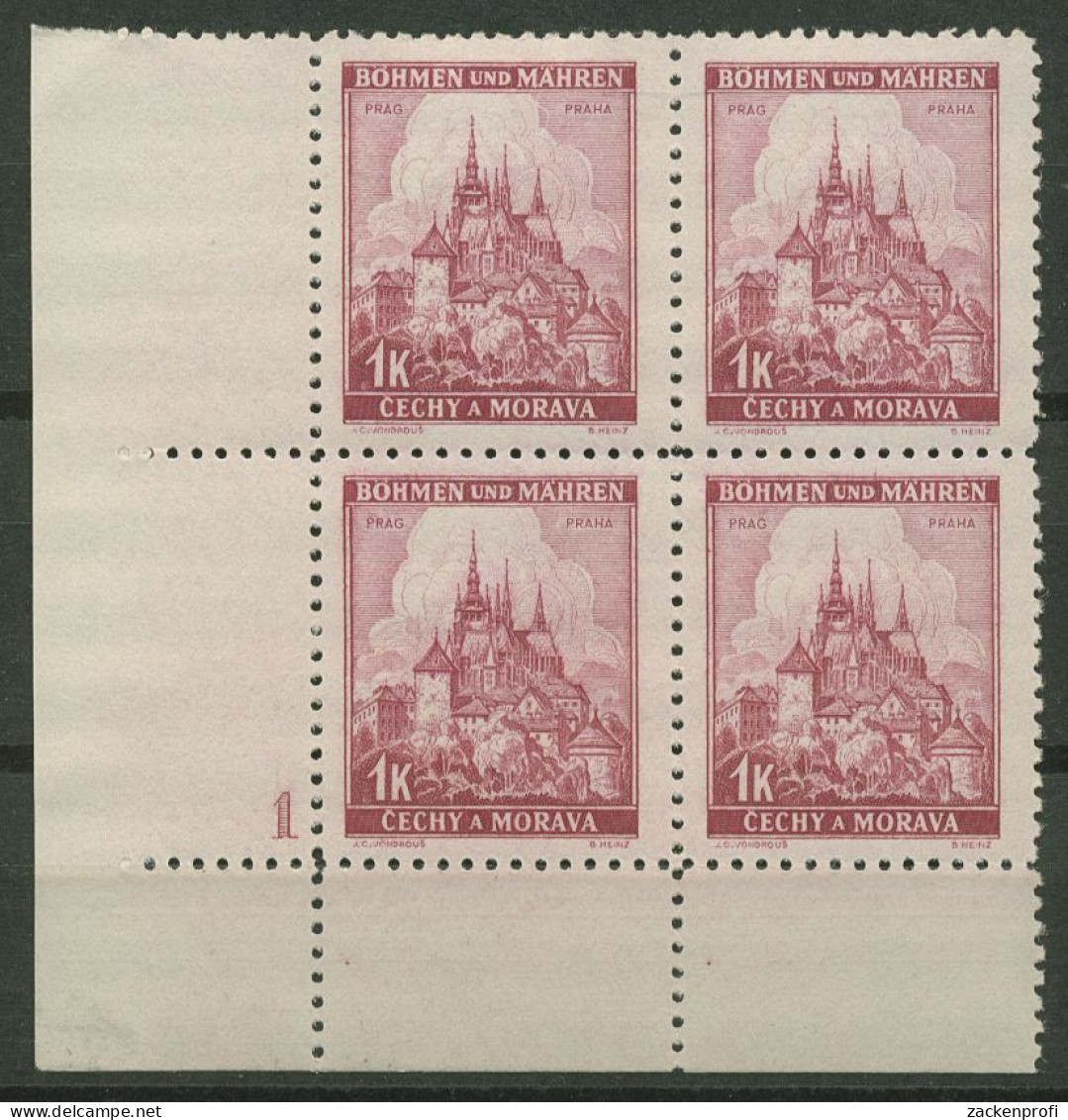 Böhmen & Mähren 1939 Eckrand-4er-Block 100er-Bogen 28 Pl.-Nr. 1 Postfrisch - Unused Stamps