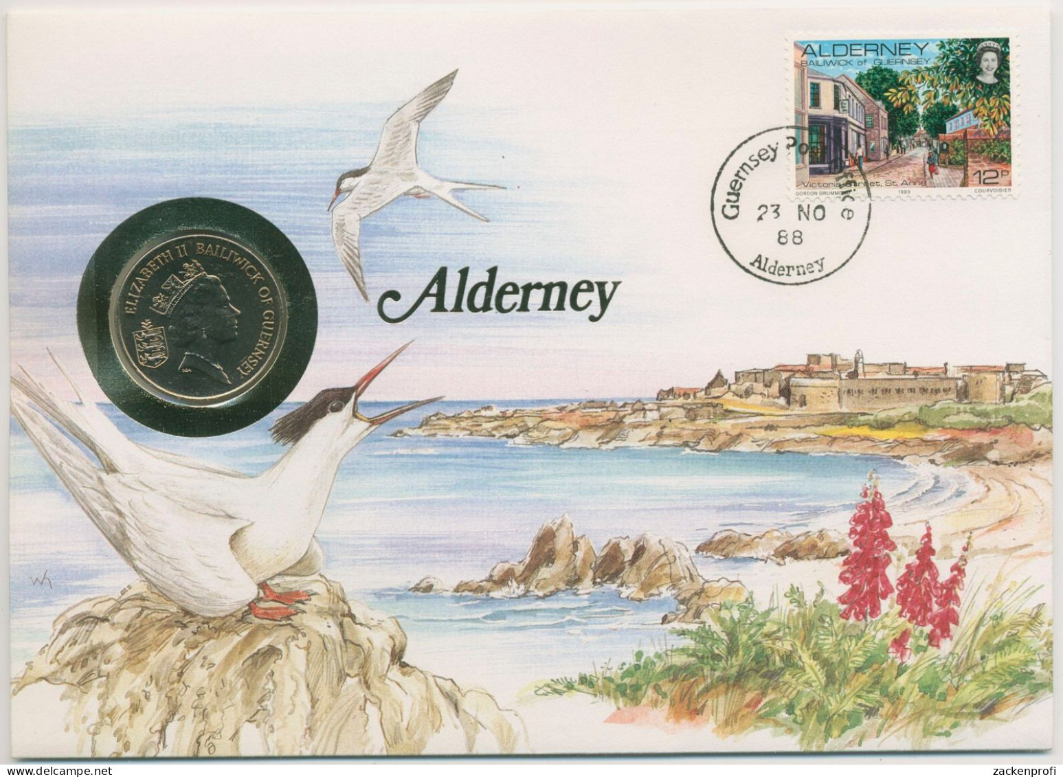 Alderney 1988 Küstenlandschaft Numisbrief Mit 10 Pence Guernsey (N66) - Guernesey