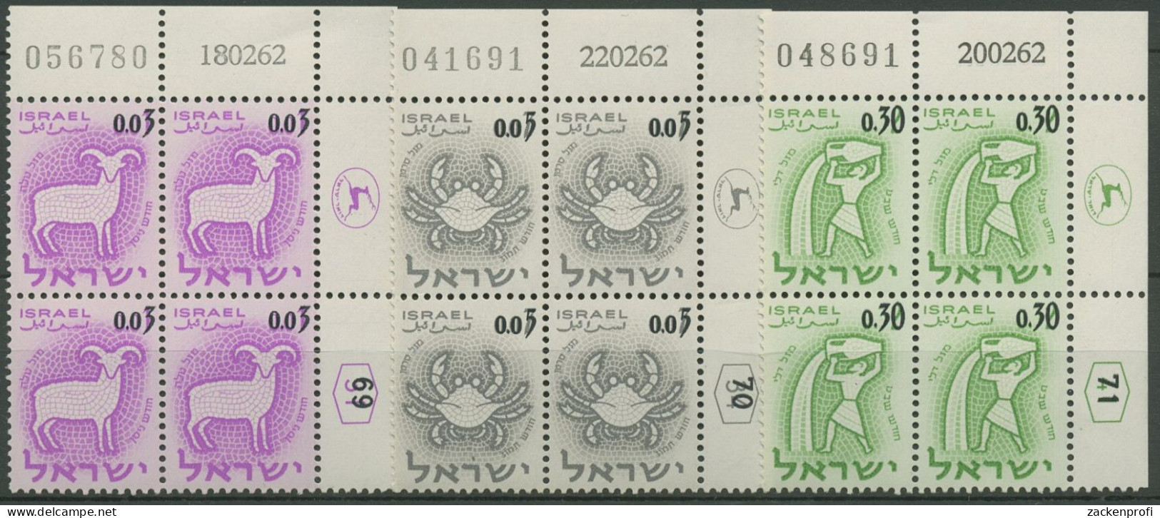 Israel 1962 Tierkreiszeichen 249/51 Plattenblock Postfrisch (C61527) - Ungebraucht (ohne Tabs)