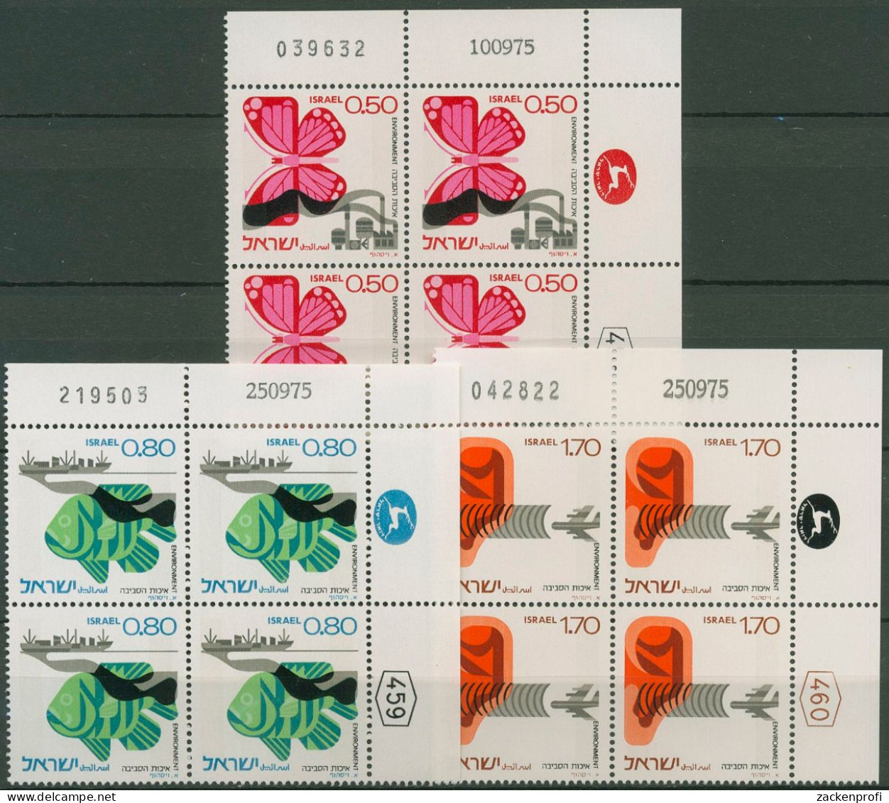 Israel 1975 Natur Schmetterling Fisch 656/58 Plattenblock Postfrisch (C61686) - Nuevos (sin Tab)