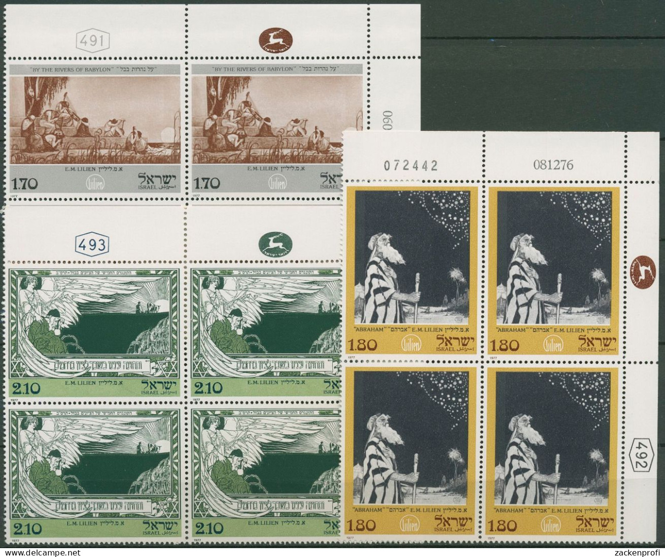 Israel 1977 E.M.Lilien Gemälde 696/98 Plattenblock Postfrisch (C61704) - Neufs (sans Tabs)