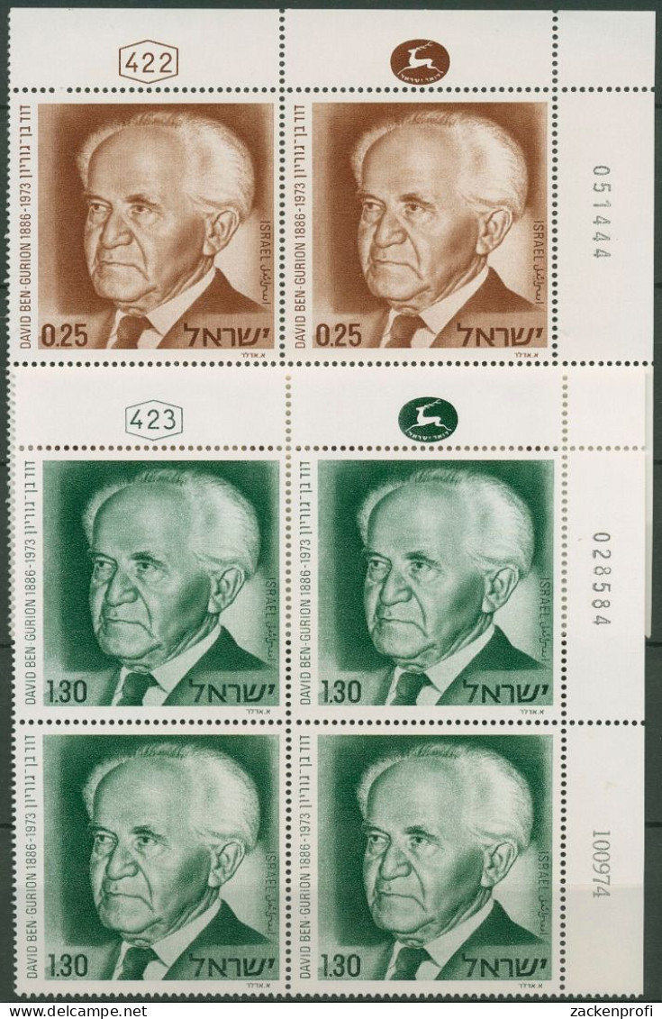 Israel 1974 Politiker David Ben-Gurion 621/22 Plattenblock Postfrisch (C61669) - Nuevos (sin Tab)