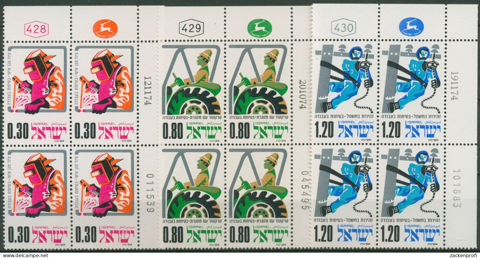 Israel 1975 Sicherheit Arbeitsschutz 626/28 Plattenblock Postfrisch (C61671) - Unused Stamps (without Tabs)