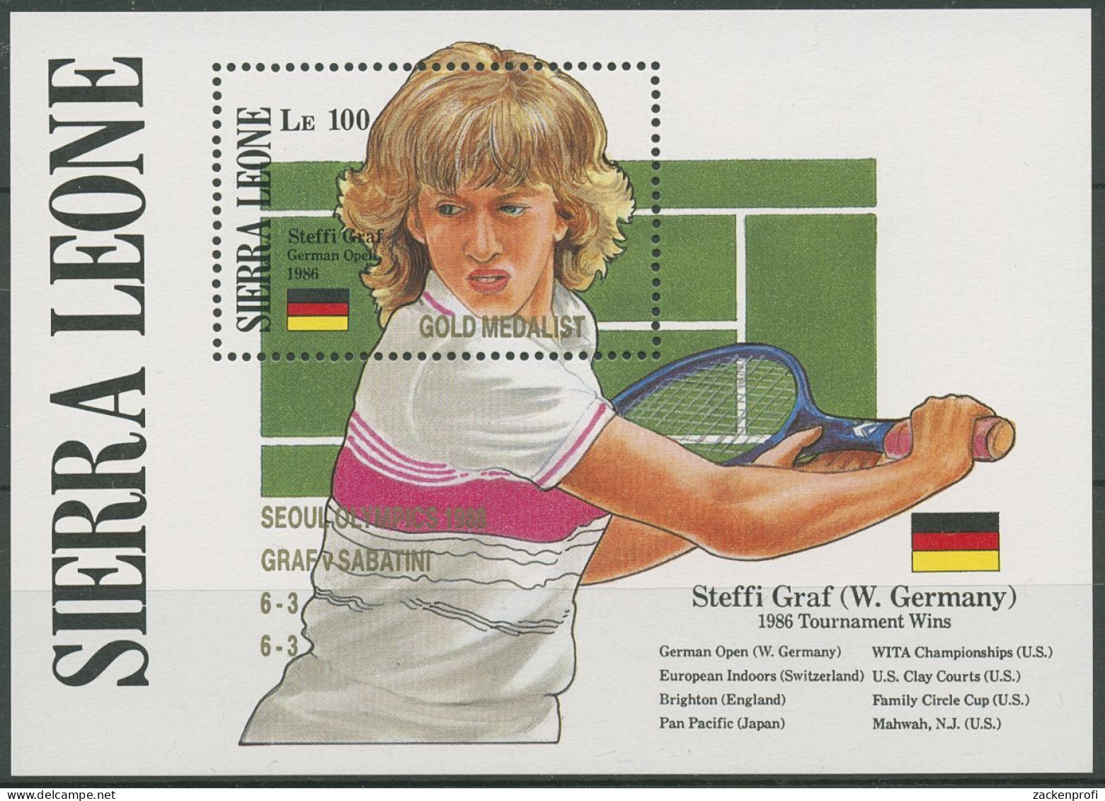 Sierra Leone 1989 Tennis Steffi Graf Turniersiege Block 93 Postfrisch (C62424) - Sierra Leone (1961-...)