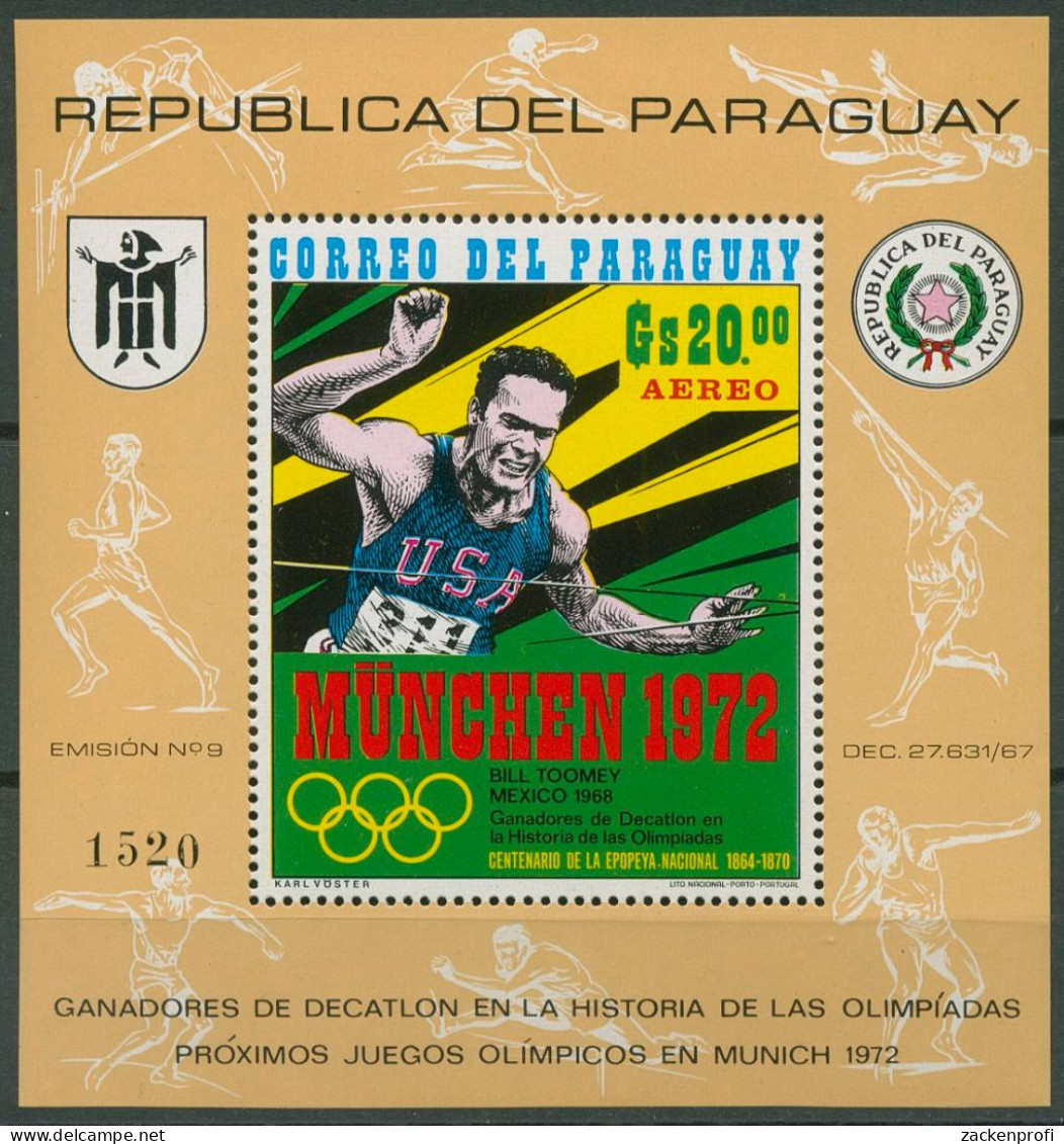 Paraguay 1971 Olympiade München Block 158 Postfrisch (C80517) - Paraguay