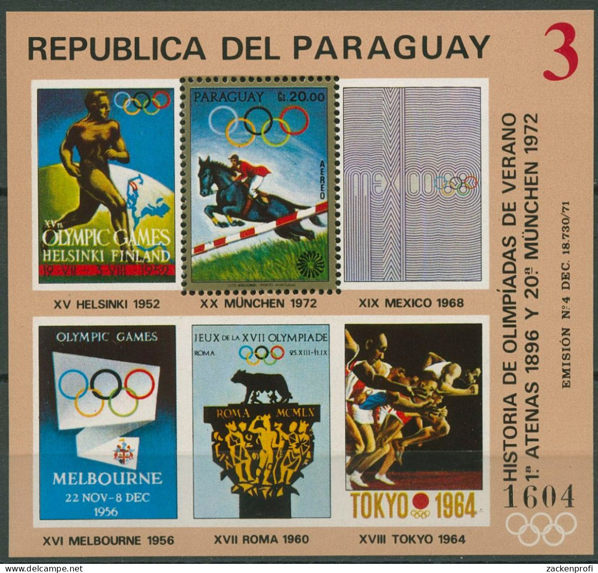 Paraguay 1972 Olympische Sommerspiele München Block 187 Postfrisch (C80525) - Paraguay