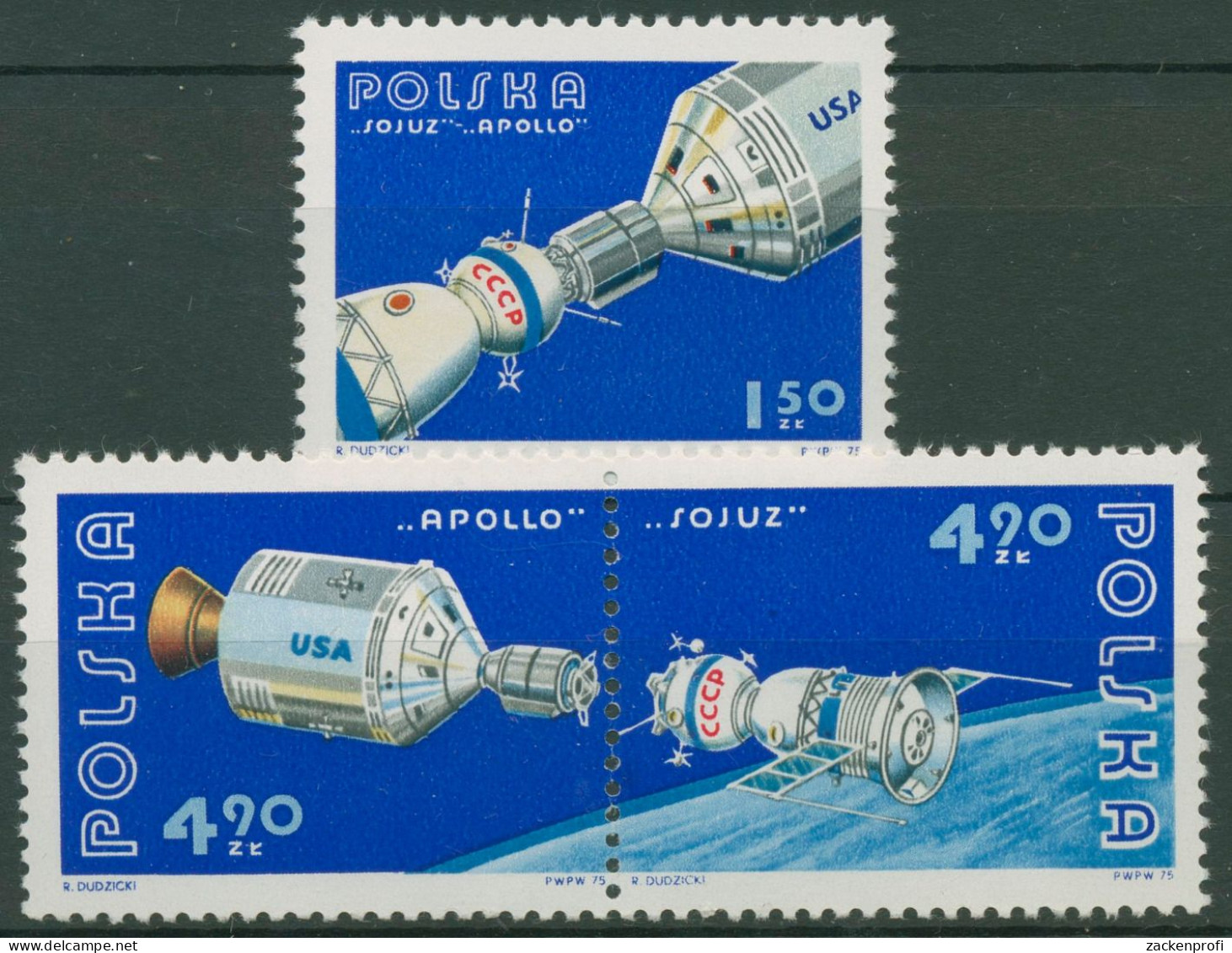Polen 1975 Raumfahrt Apollo-Sojus 2386/88 ZD Postfrisch - Nuevos
