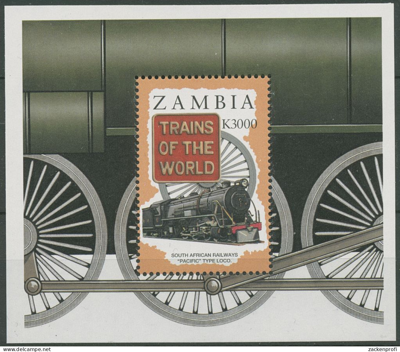 Sambia 1997 Eisenbahn Lokomotiven Dampflok Pacific Block 26 Postfrisch (C62416) - Zambia (1965-...)