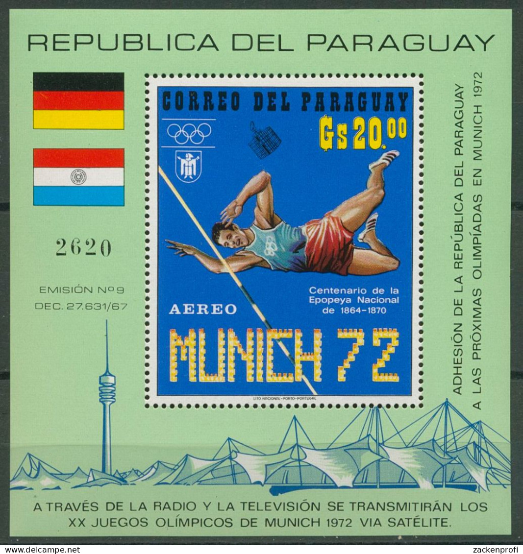 Paraguay 1971 Olympiade München Stabhochsprung Block 159 Postfrisch (C80517) - Paraguay