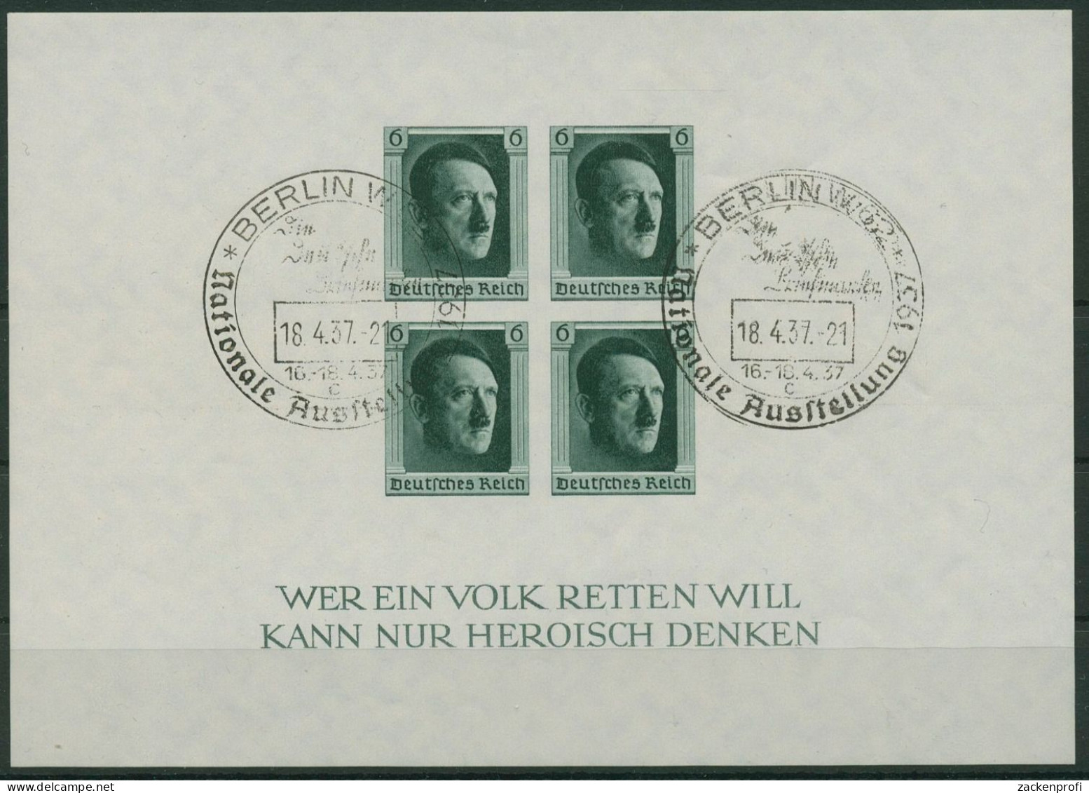 Deutsches Reich 1937 48. Geburtstag Hitler Block 8 Gestempelt SST (geschnitten) - Bloques