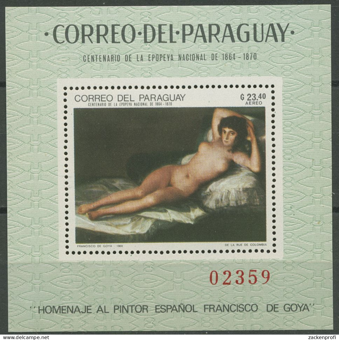 Paraguay 1969 Gemälde, Goya Block 132 Postfrisch (C80514) - Paraguay