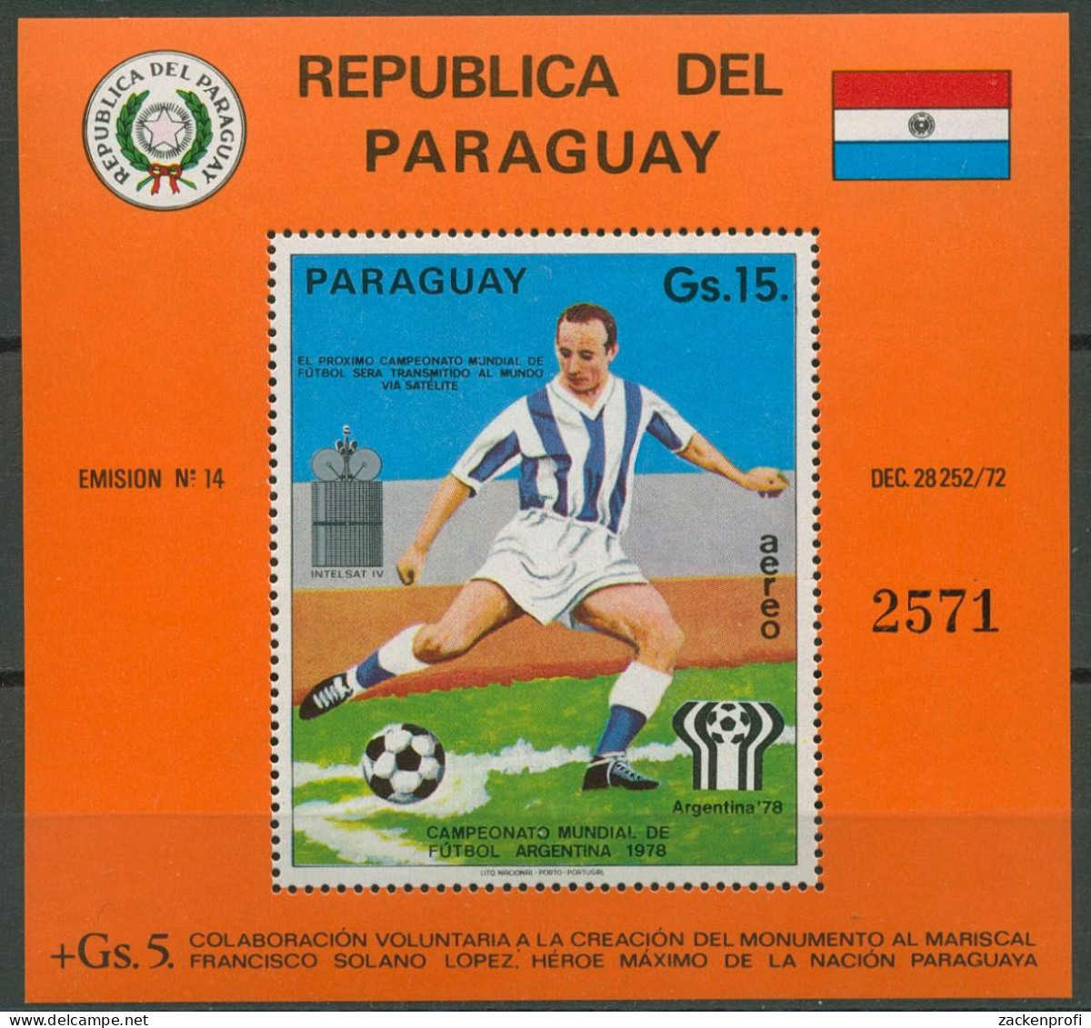Paraguay 1975 Fußballspieler Block 257 Postfrisch (C80531) - Paraguay