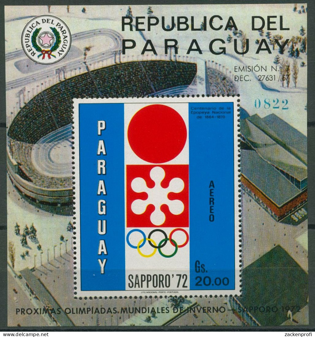Paraguay 1971 Emblem Der Olympiade Sapporo Block 170 Postfrisch (C80521) - Paraguay