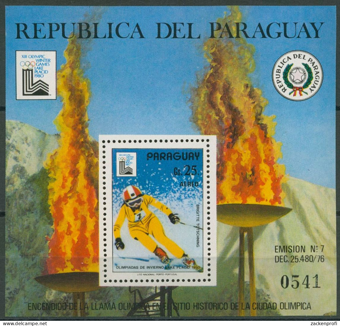 Paraguay 1979 Olympiade Lake Placid Block 333 Postfrisch (C80540) - Paraguay