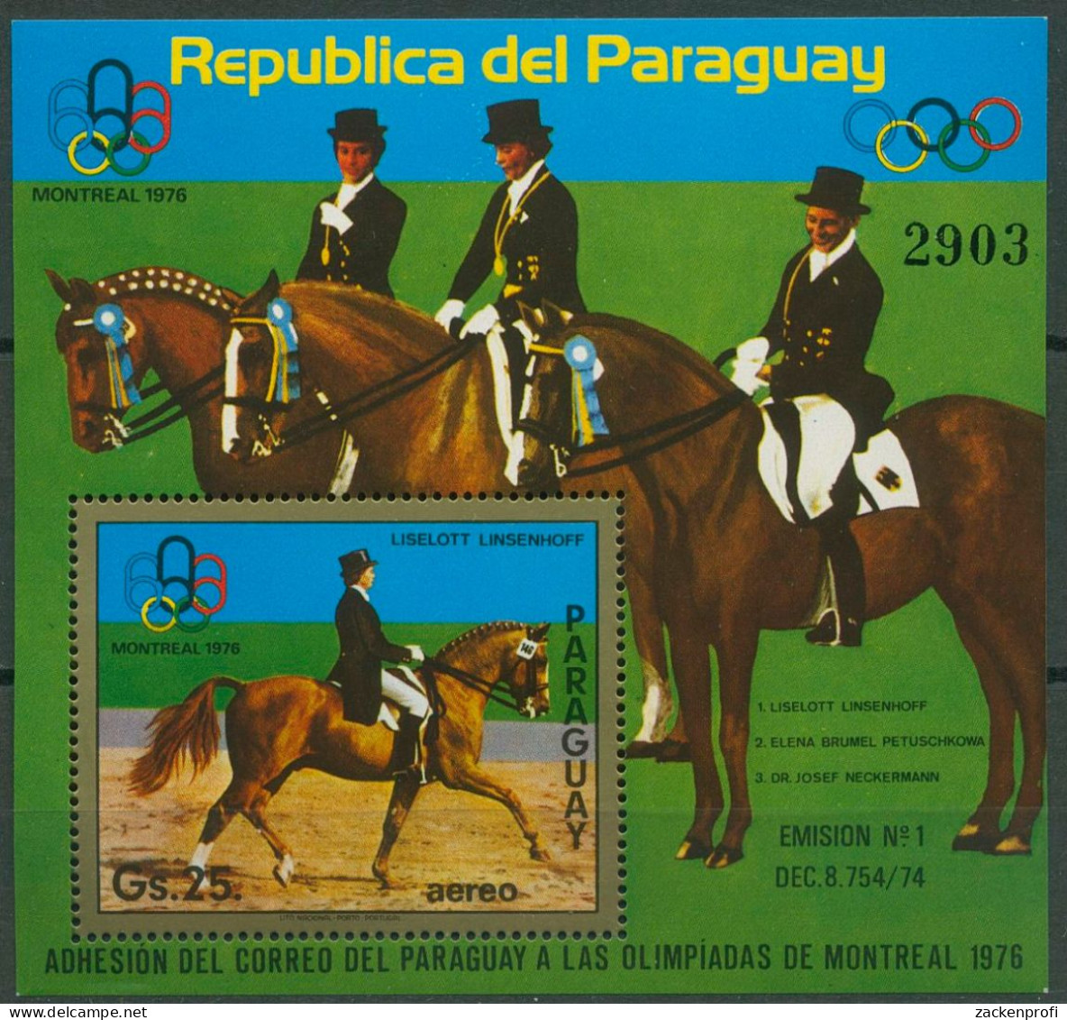 Paraguay 1975 Olympiade Dressurreiten Block 255 Postfrisch (C80530) - Paraguay