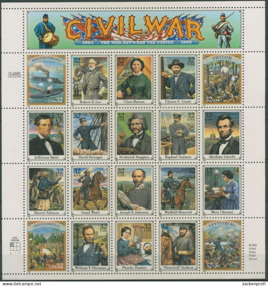USA 1995 Persönlichkeiten Bürgerkrieg 2583/02 ZD-Bogen Postfrisch (SG13033) - Unused Stamps