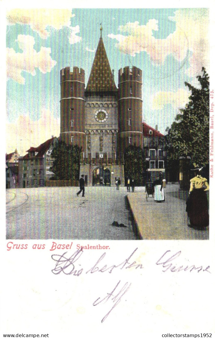 BASEL, TOWER WITH CLOCK, GATE, SWITZERLAND, POSTCARD - Bâle