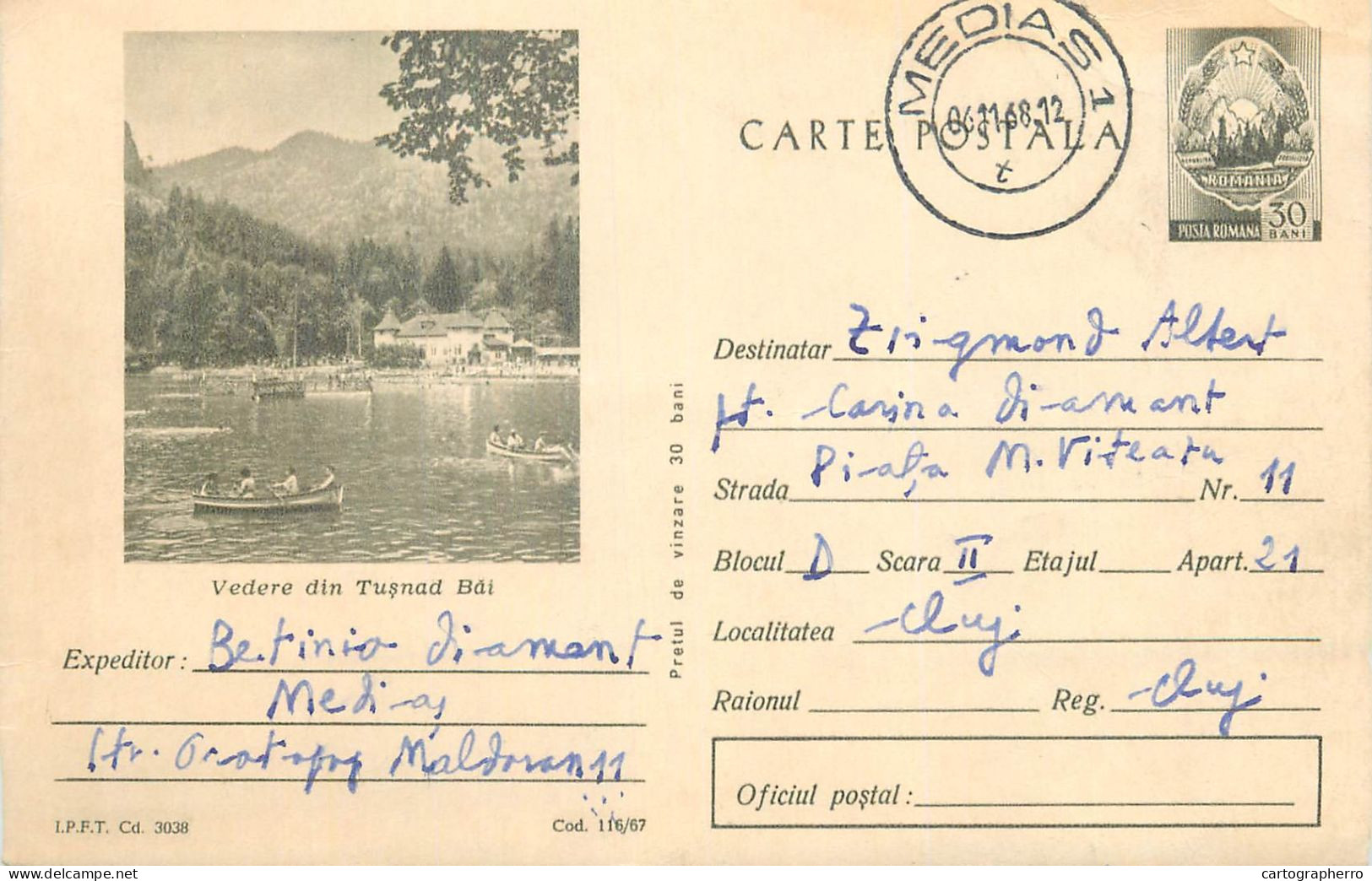 Postal Stationery Postcard Romania Tusnad Bai 1968 - Romania