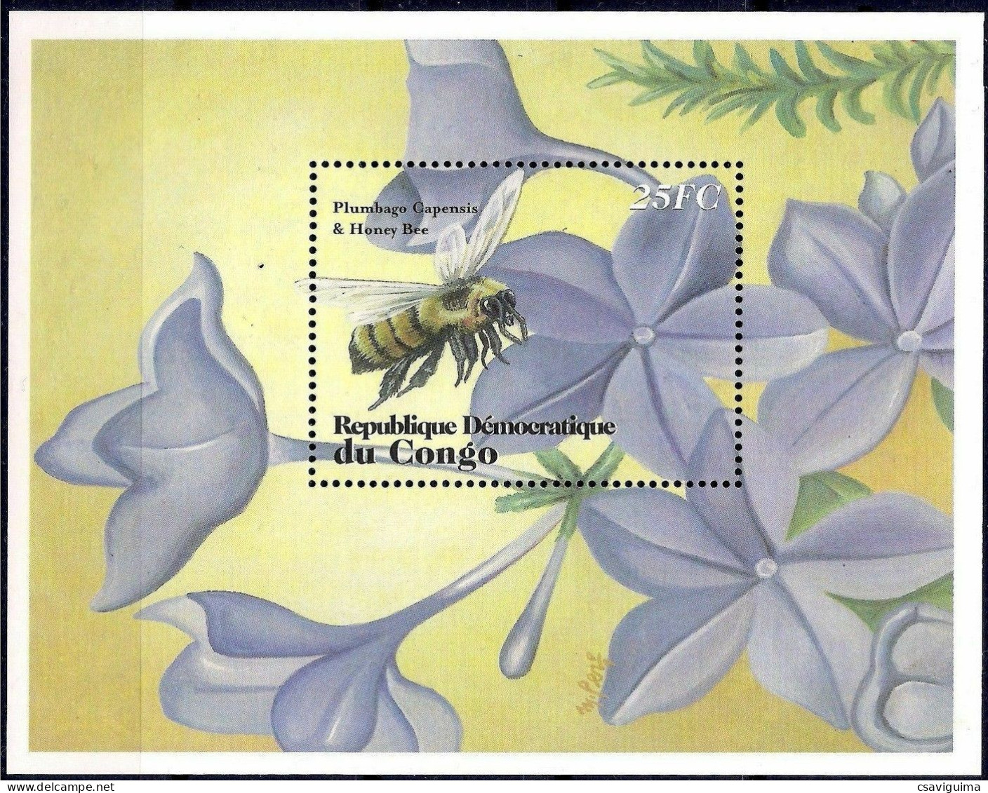 Congo - 2001 - Orchids And Honey Bee - Yv Bf 66AK - Orchidee