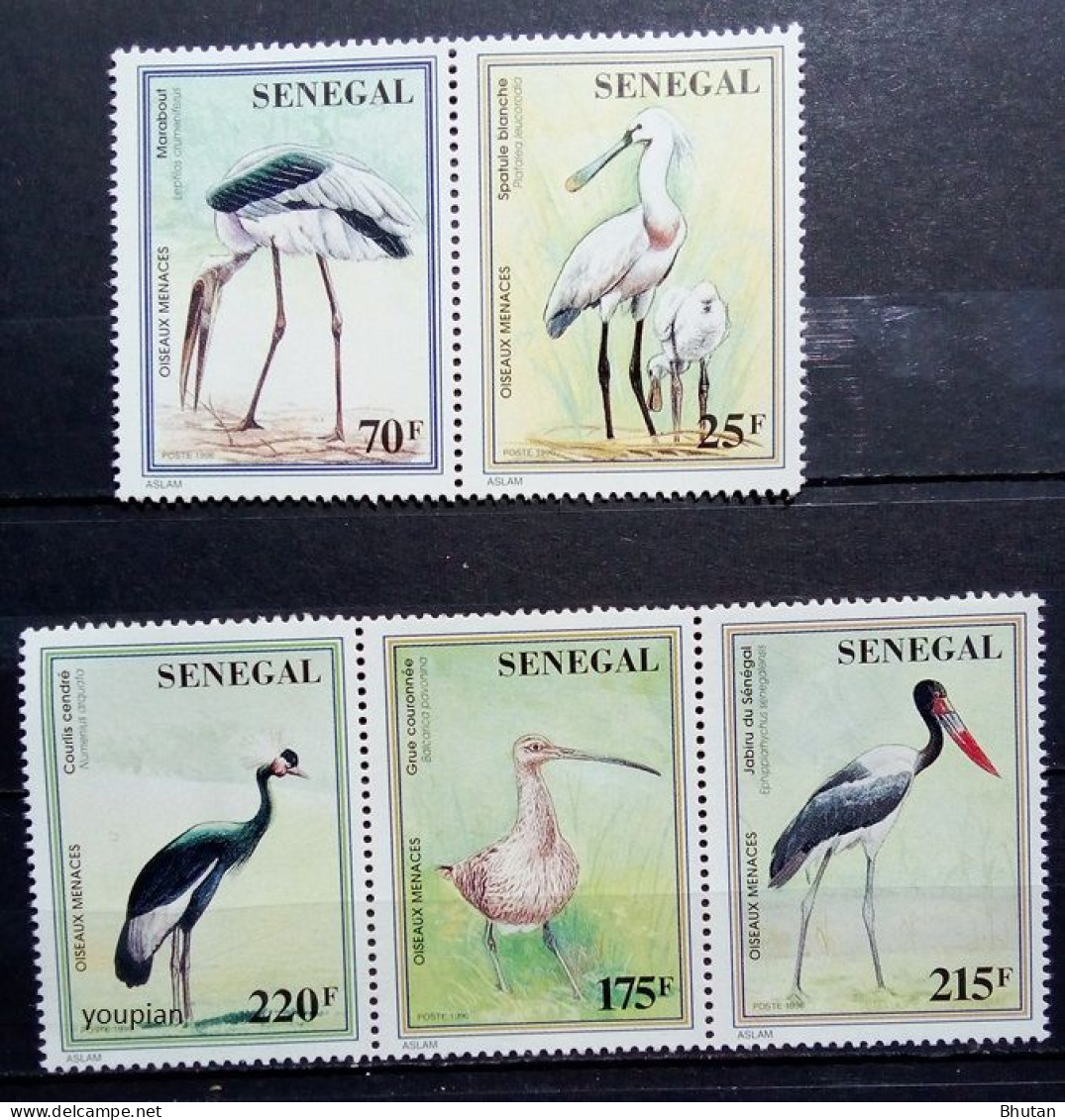 Senegal 1997, Endangered Birds, Two MNH Stamp Strips - Sénégal (1960-...)