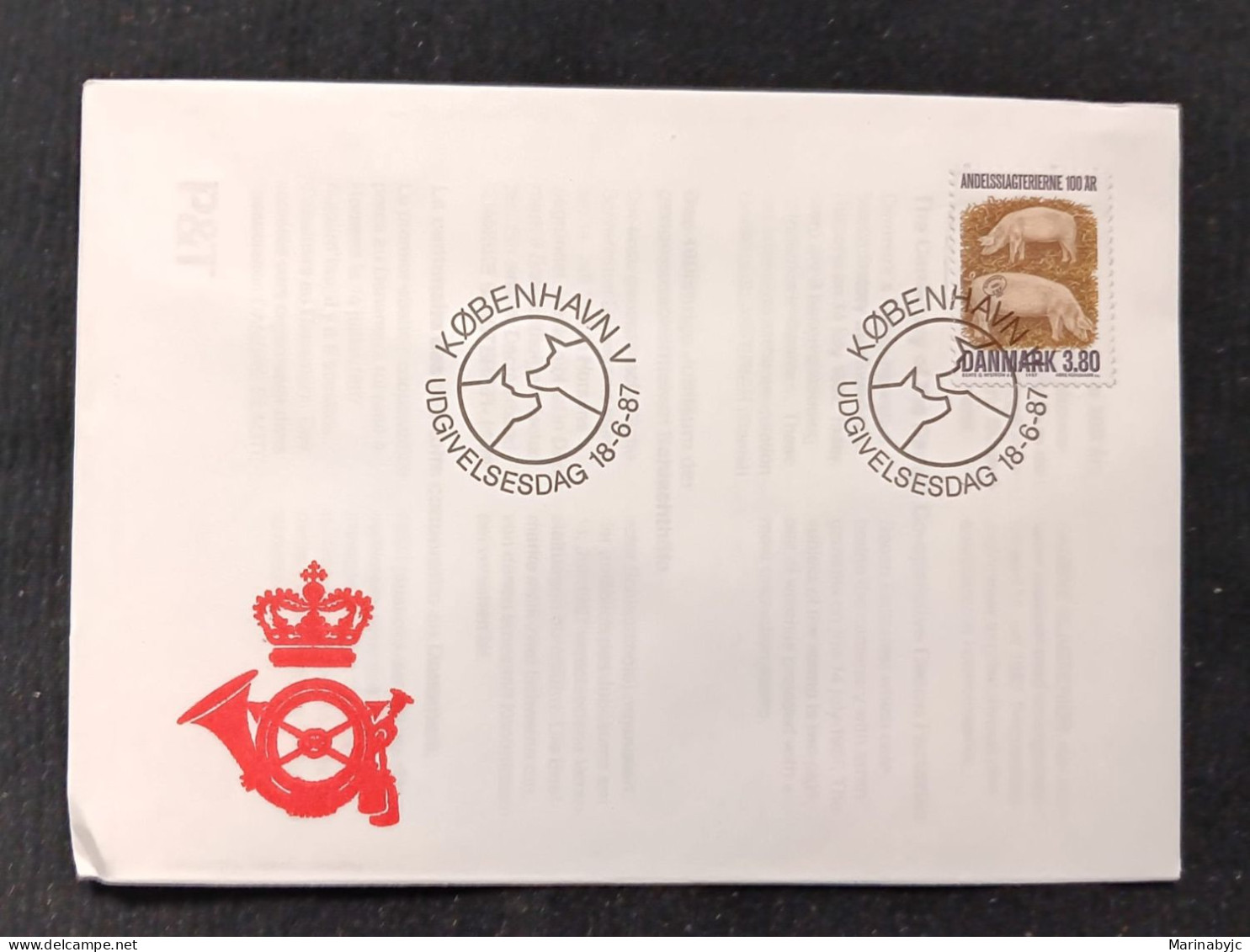 D)1987, DENMARK, FIRST DAY COVER, ISSUE, I CENTENARY OF THE COOPERATIVE FOR THE PRODUCTION OF CHARCUTERA, PIGS, ITS SCRO - Autres & Non Classés