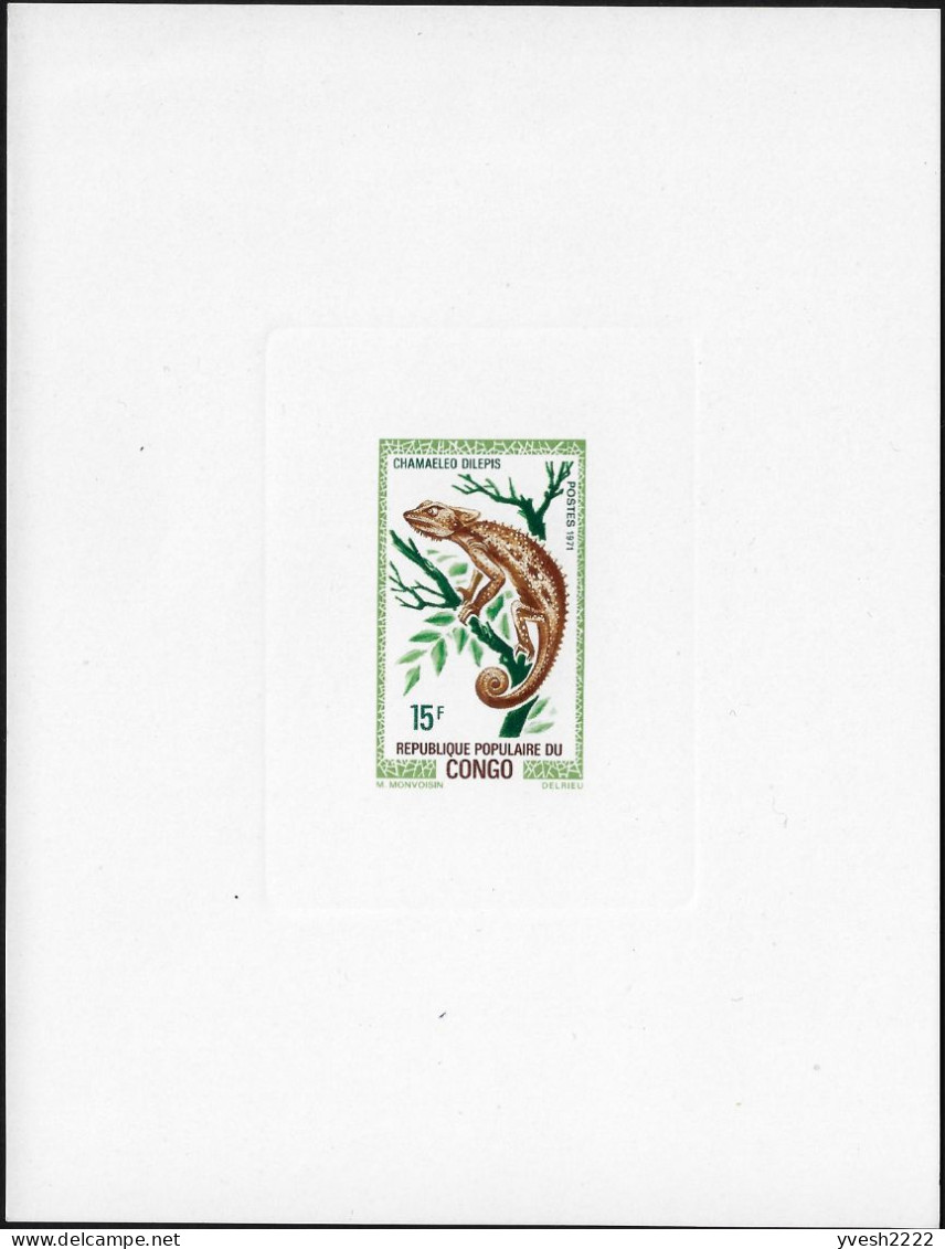 Congo Brazza 1971 Y&T 291, Feuillet De Luxe. Reptile, Chamaeleo Dilepis, Caméléon Bilobé - Altri & Non Classificati