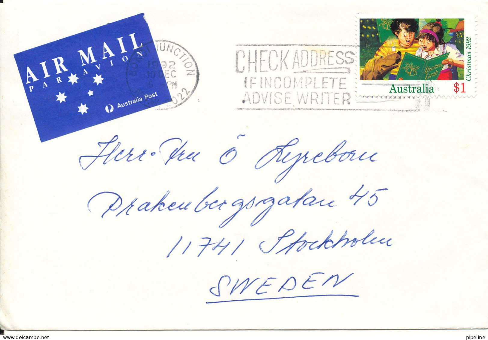 Australia Cover Sent To Sweden 10-12-1992 Single Franked - Brieven En Documenten