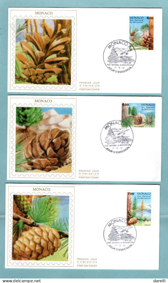 FDC Monaco 1991 - Flore - Conifères Du Parc De Mercantour - Série De YT 1799 à 1804 - FDC