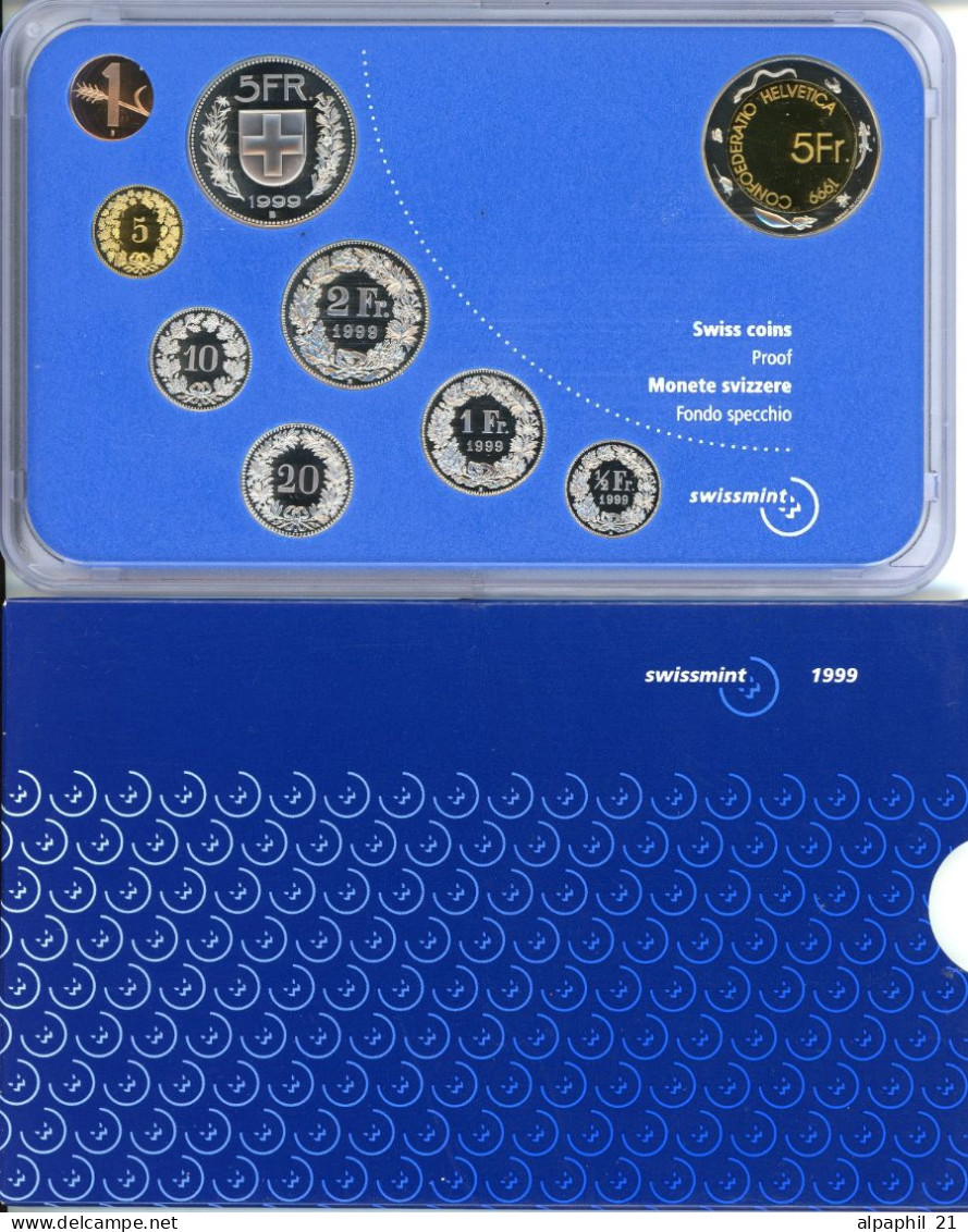 1999 SWITZERLAND - OFFICIAL PROOF SET (9) With BI-METAL WINE FESTIVAL 5 FRANC - Annual Collections