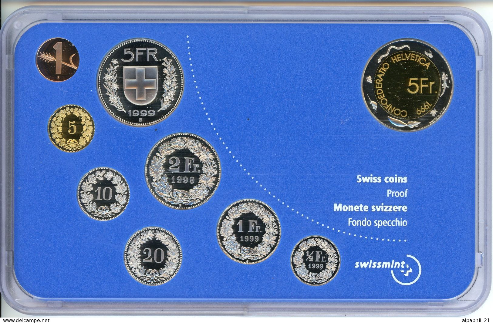 1999 SWITZERLAND - OFFICIAL PROOF SET (9) With BI-METAL WINE FESTIVAL 5 FRANC - Colecciones Anuales