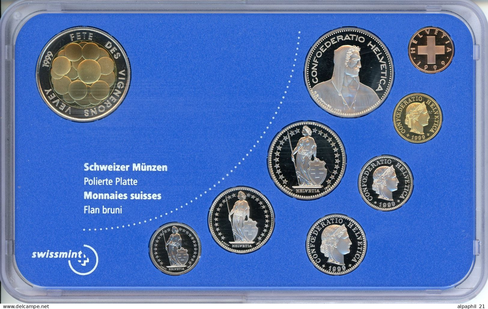 1999 SWITZERLAND - OFFICIAL PROOF SET (9) With BI-METAL WINE FESTIVAL 5 FRANC - Münzsätze