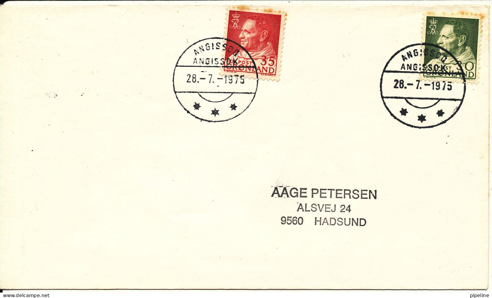 Greenland Cover ANGISSOQ 28-7-1975 Sent To Denmark Rust Stains At The Top Of The Stamps - Storia Postale