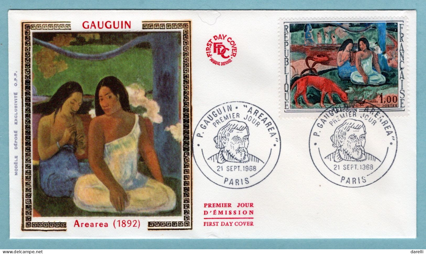 FDC France 1968 -  P. Gauguin Arearea YT 1568 - Paris (soie) - 1960-1969