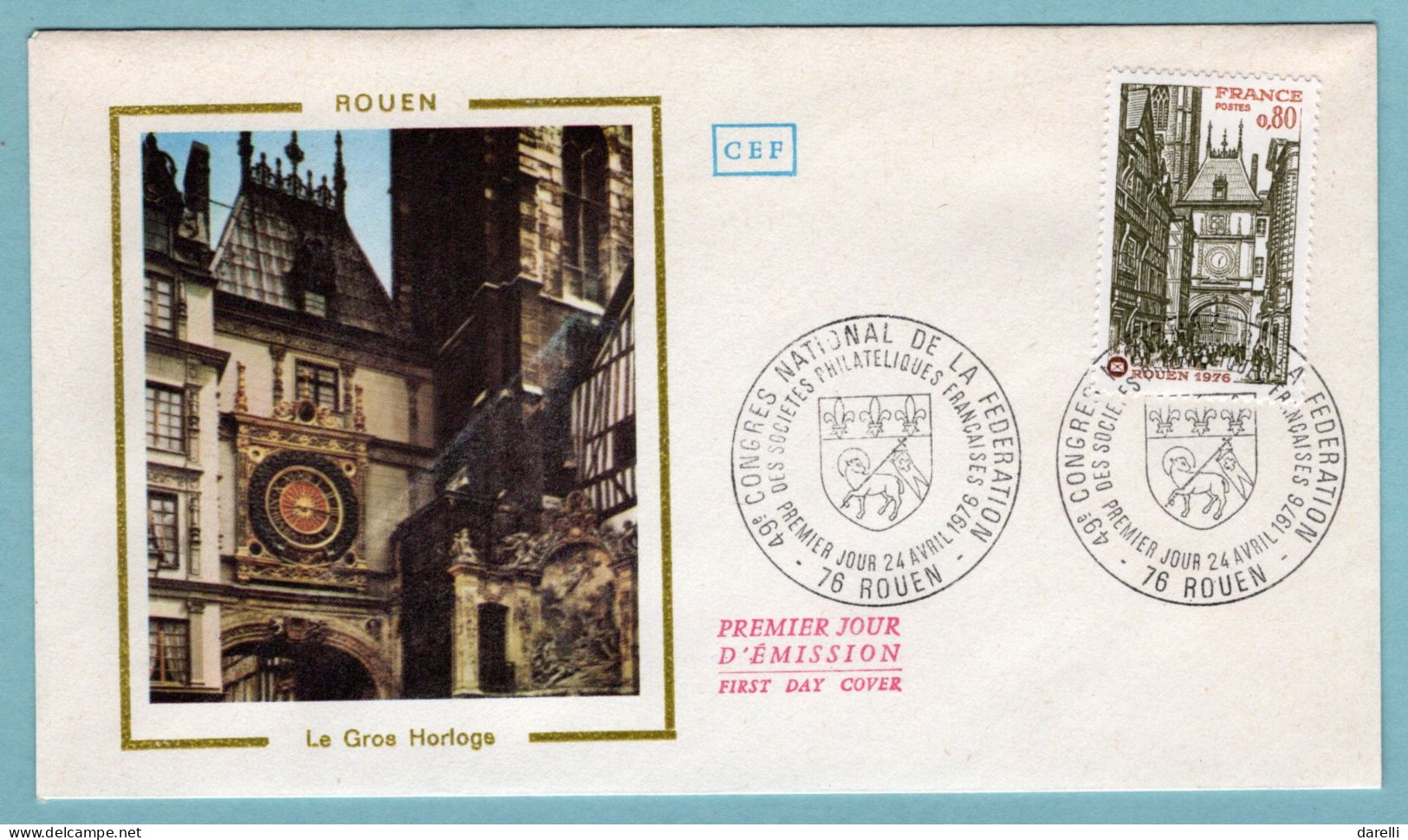 FDC France 1976 - Congrès National De La Fédération Des Sociétés Philatéliques Françaises à Rouen - YT 1875 - 1970-1979