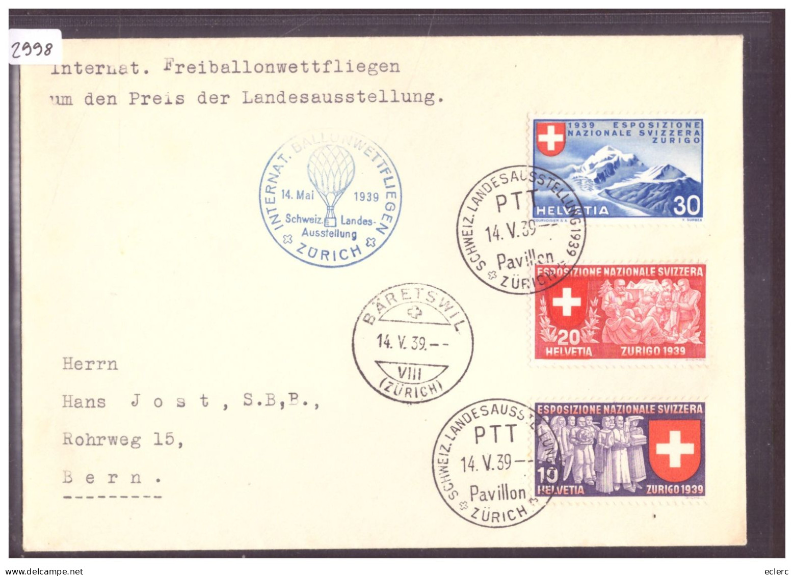 POSTE AERIENNE - BALLONWETTFLIEGEN 1939 - SERIE TIMBRES EXPO EN ITALIEN - Other & Unclassified