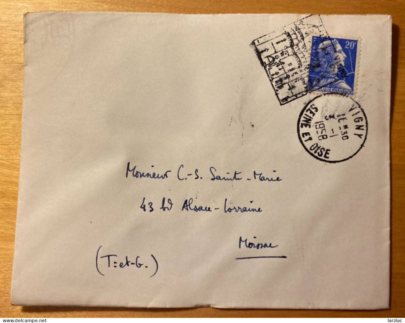 Enveloppe Affranchie Type Muller Oblitération Daguin Illustré Vigny Seine Et Oise 1958 - Mechanical Postmarks (Other)