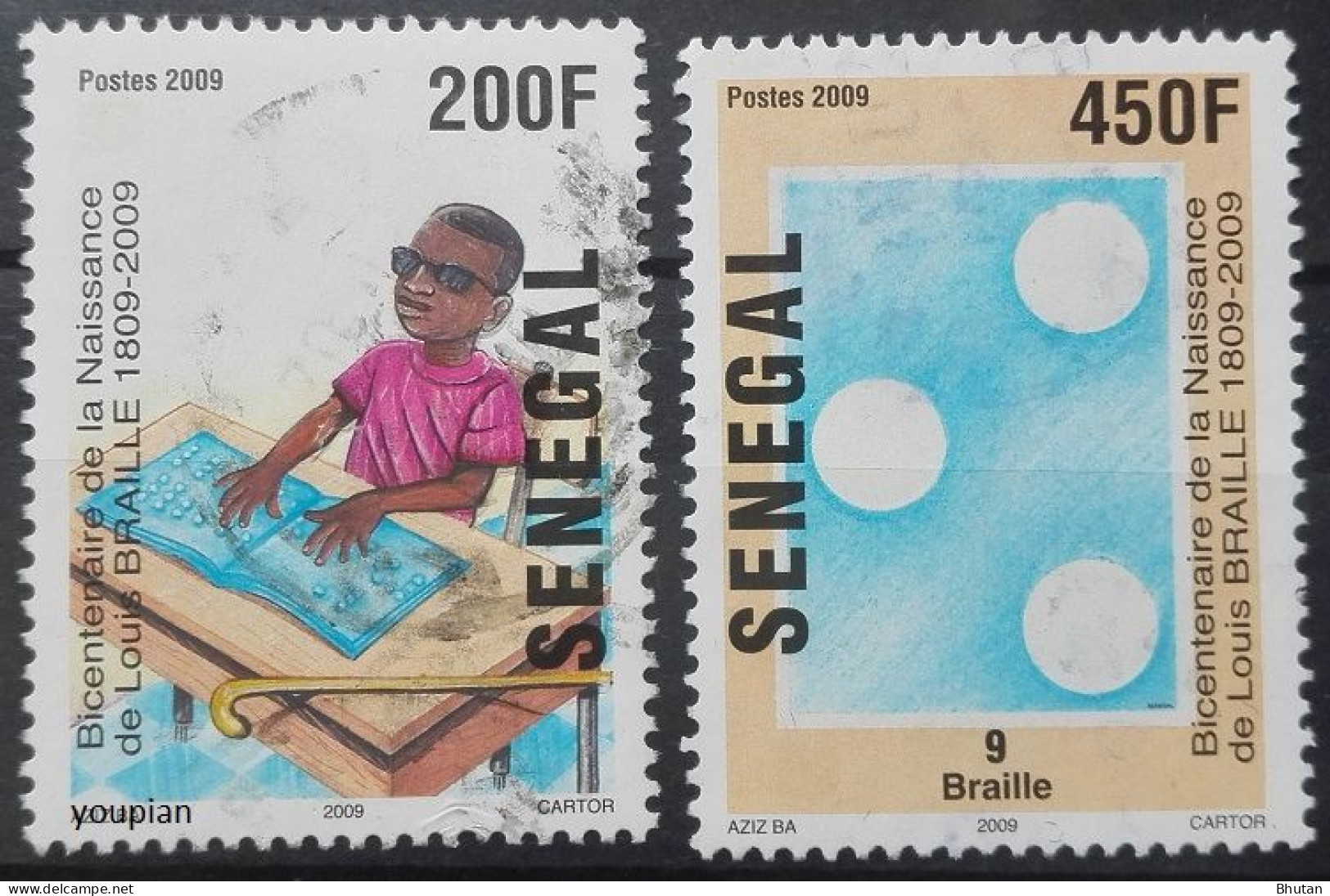 Senegal 2009, 200th Birthday Of Louis Braille, MNH Stamps Set, Cancelled Stamps Set - Sénégal (1960-...)