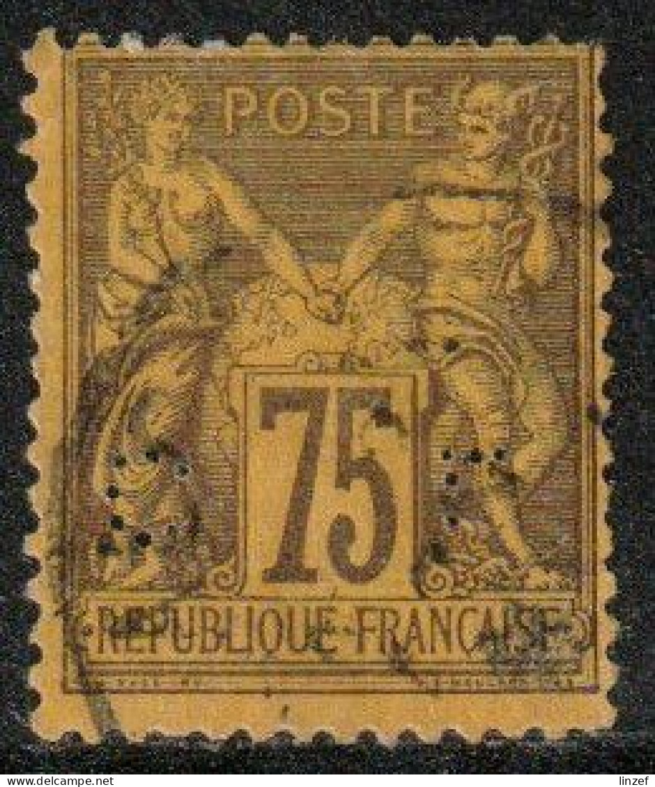 France 1890 Yv. N°99 - 75c Sage Violet S. Jaune Perforé "CL" - Oblitéré - Gebruikt