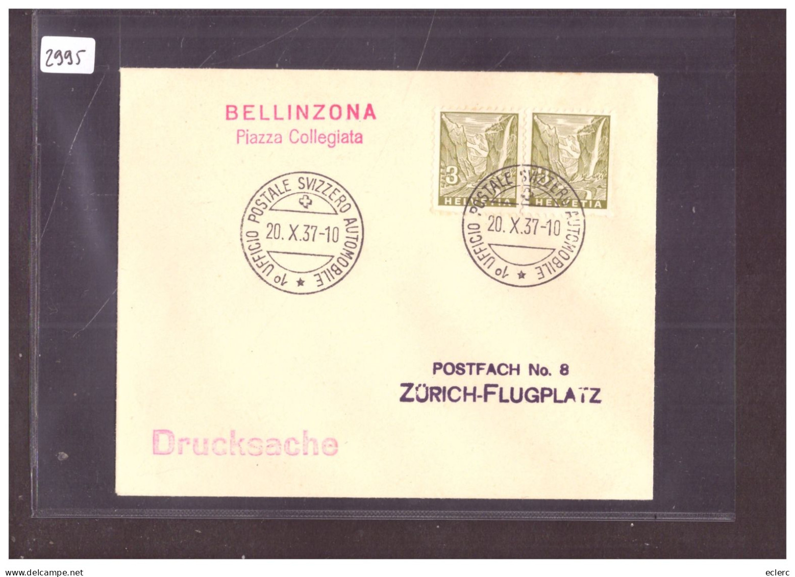 BUREAU DE POSTE AUTOMOBILE - BELLINZONA PIAZZA COLLEGIATA 1937 - AUTOMOBIL POSTBUREAU - Postmark Collection