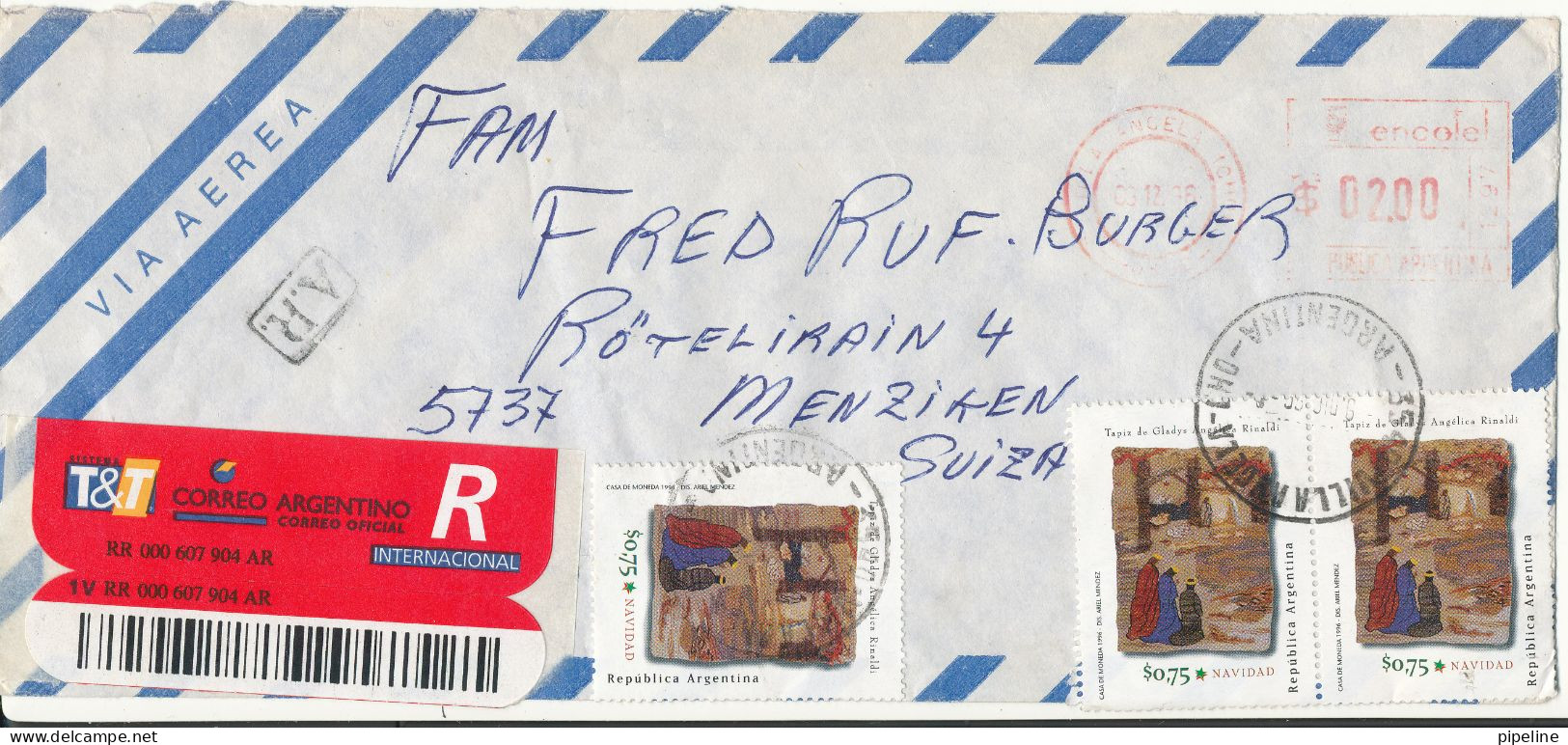 Argentina Registered Air Mail Cover Sent To Switzerland 9-12-1986 With Meter Cancel And Stamps (backside Of The Cover Is - Airmail