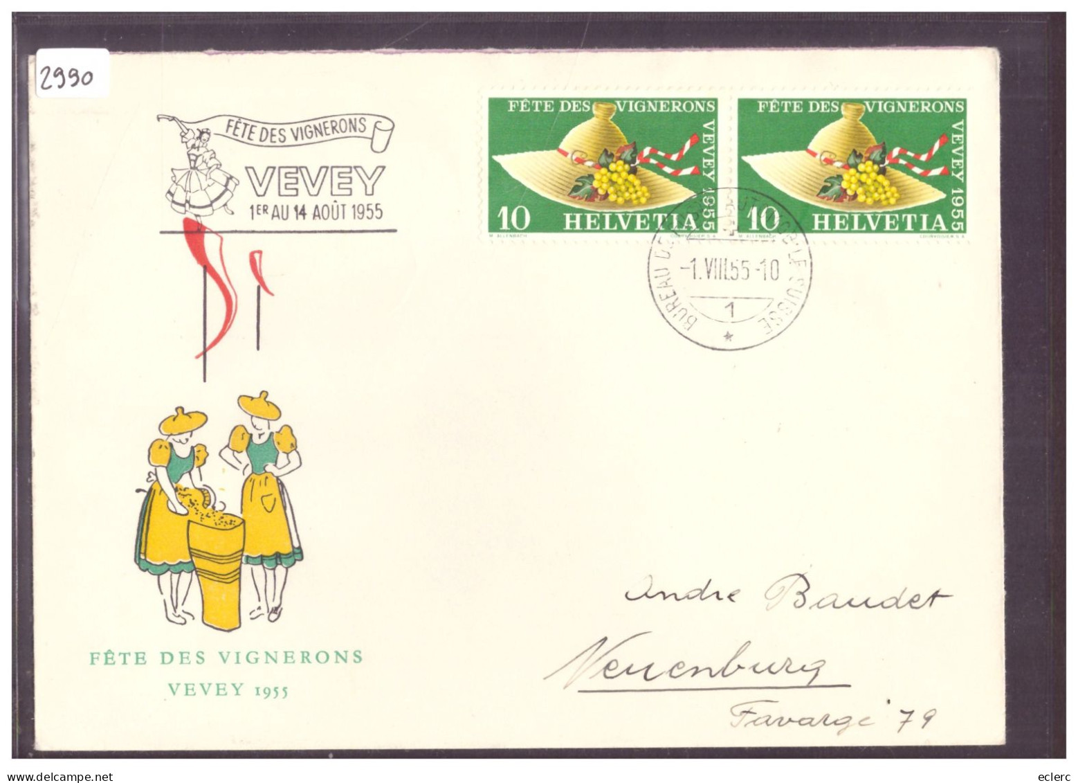 BUREAU DE POSTE AUTOMOBILE - VEVEY - FETE DES VIGNERONS 1955 - SCHWEIZ.  AUTOMOBIL POSTBUREAU - Postmark Collection