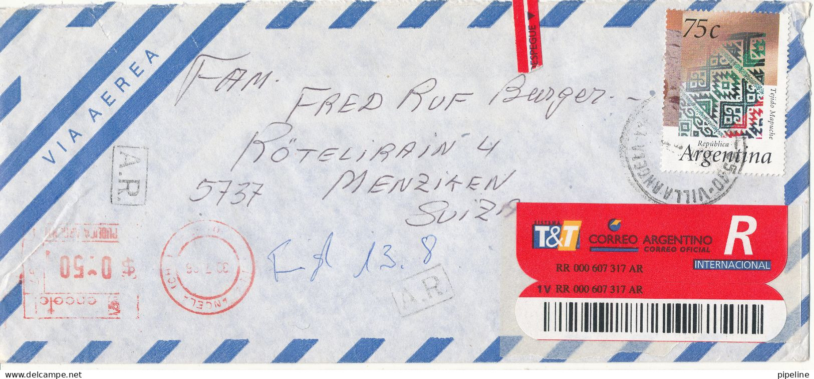 Argentina Registered Air Mail Cover Sent To Switzerland 30-7-1996 With Meter Cancel And A Tamp - Airmail