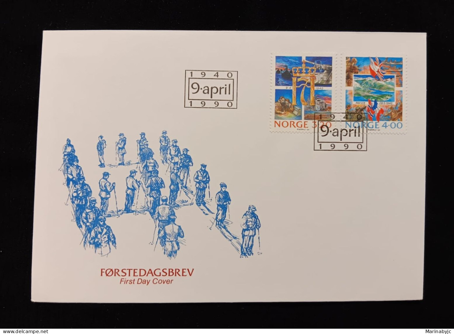 D)1990, NORWAY, FIRST DAY COVER, ISSUE, 50TH ANNIVERSARY OF THE NAZI INVASION, EMBLEM OF KING HAAKON VII, RECONQUEST OF - Andere & Zonder Classificatie