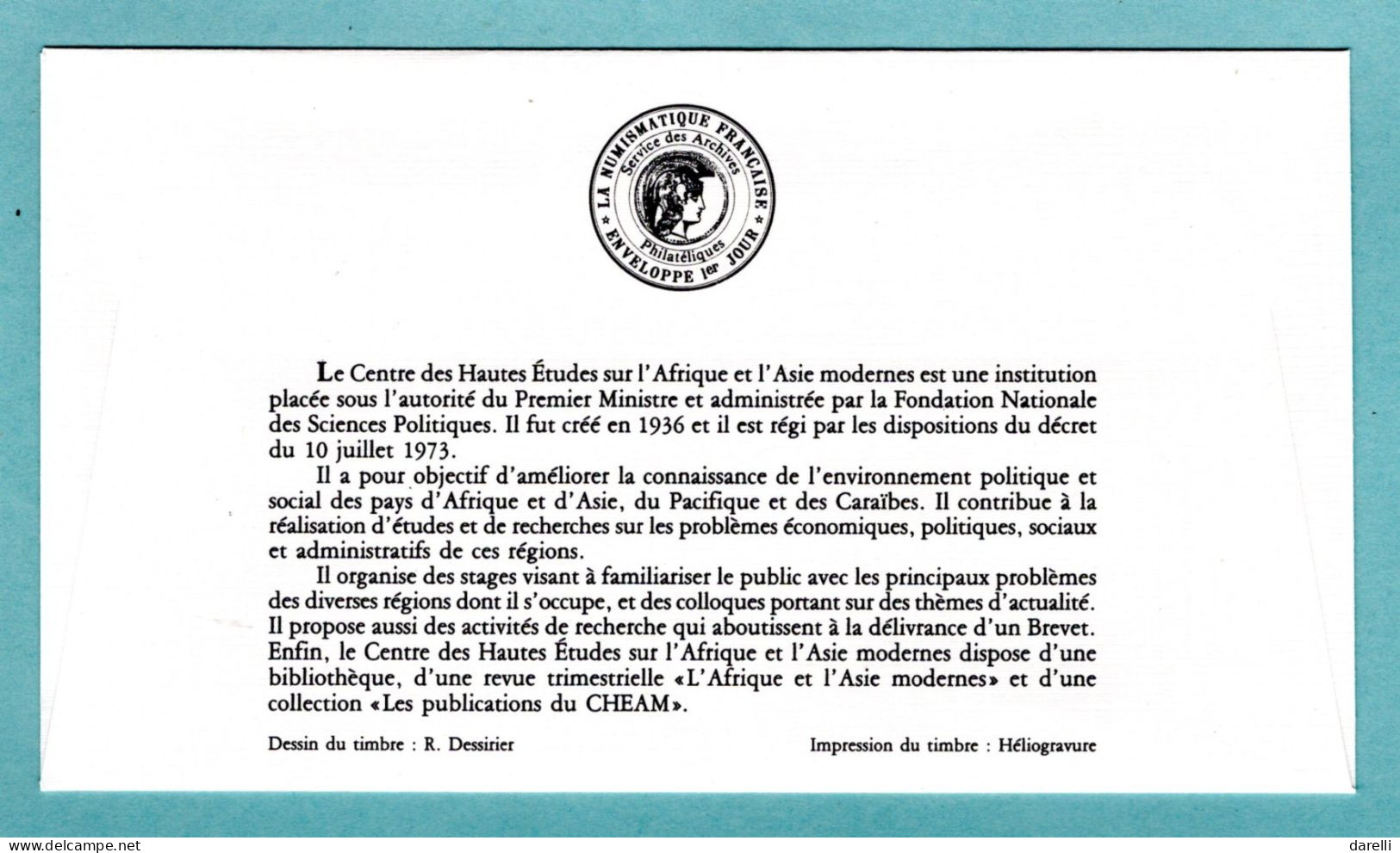 FDC France 1986 - Centre Des Hautes études Sur L'Afrique Et L'Asie Modernes - YT 2412 - Paris - 1980-1989