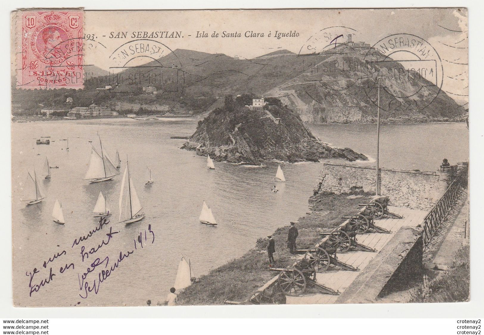 Pais Vasco SAN SEBASTIAN Isla De Santa Clara è Igueldo En 1913 Voiliers Canons Editions GALARZA Cliché Gonzalès - Guipúzcoa (San Sebastián)