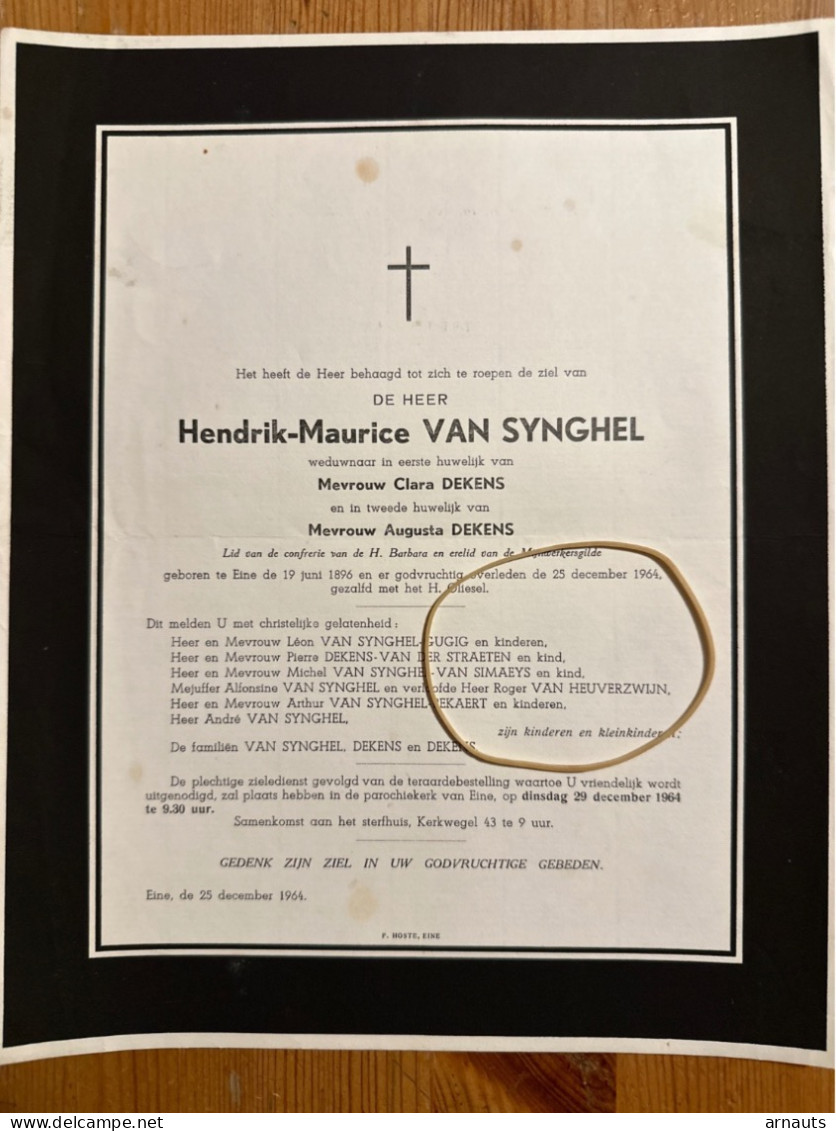 Hendrik-Maurice Van Synghel Wed Dekens *1896 Eine +1964 Eine Mijnwerkersgilde Gugig Van Heuverzwijn Bekaert - Todesanzeige