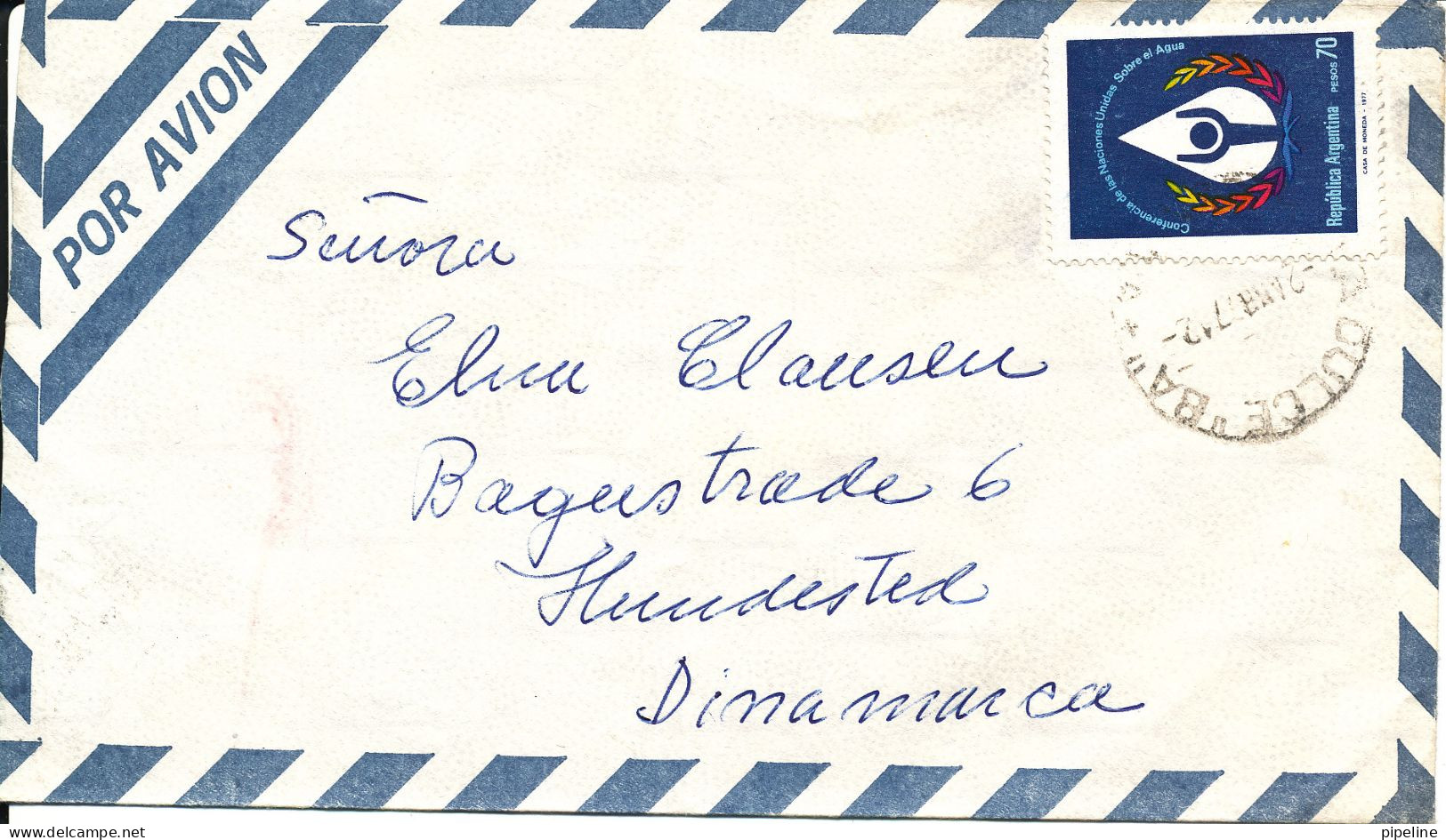 Argentina Air Mail Cover Sent To Denmark 2-4-1977 Single Franked (light Bended Cover) - Aéreo